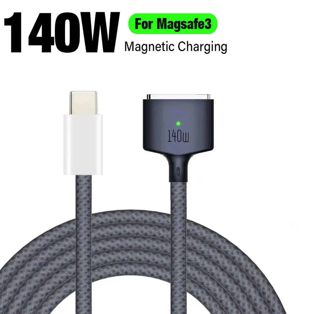 140W 2M Type C to Magnetic safe 3 Charger Cord for MacBook Air/Pro A2442 A2485 A2681 USB C PD Fast Charging Cable