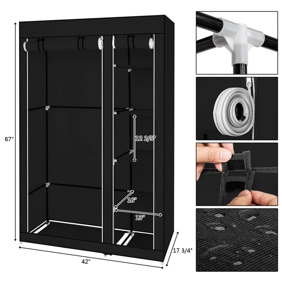 

67 Portable Clothes Closet Wardrobe with Nonwoven Fabric and Hanging Rod Quick and Easy to Assemble Black