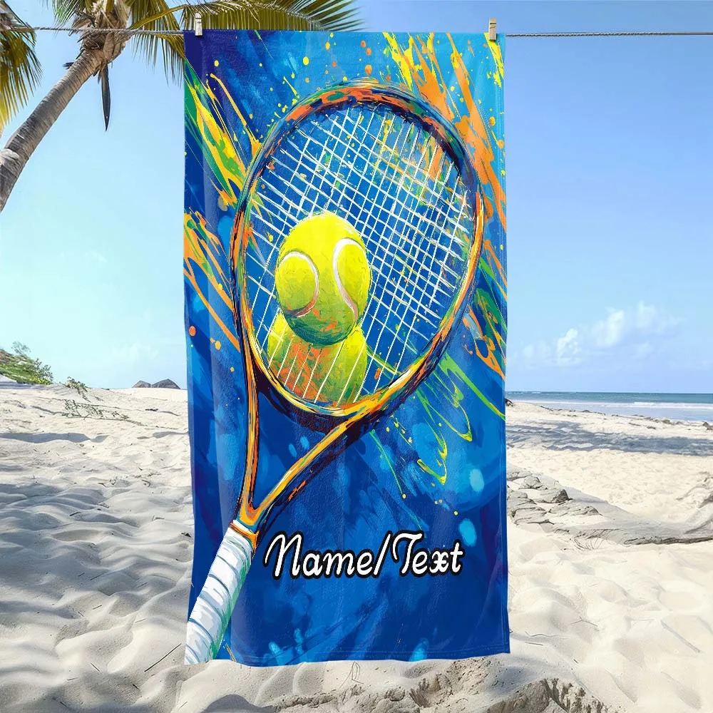 1pc  Customizable Artistic Tennis Racket Beach Towel, Personalized Quick Dry Sports Towel for Beach Pool Vacation