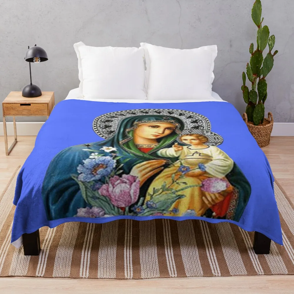 The Mother of God; Virgin Mary Throw Blanket Plaid Weighted Luxury Designer Decorative Sofas Blankets