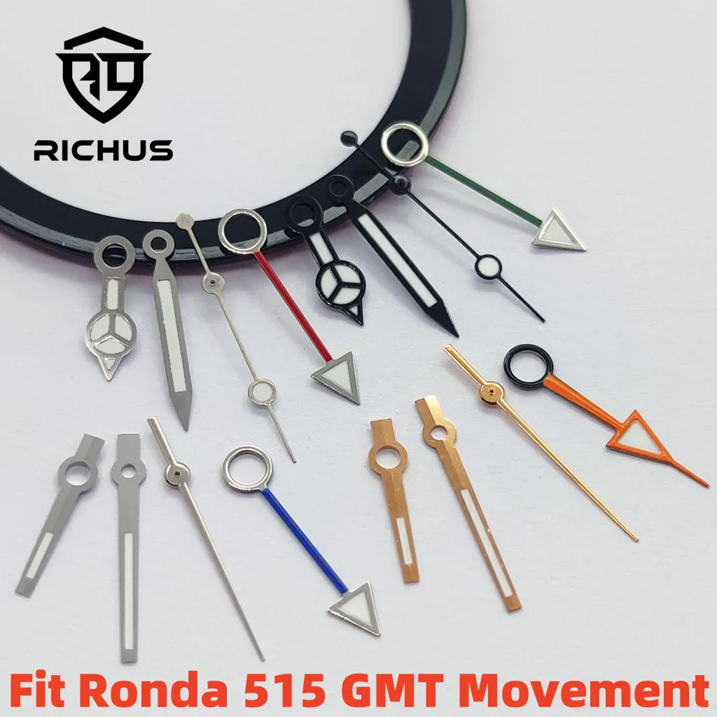 RICHUS Ronda 515 GMT Watch Hands Blue green Luminous Fit Ronda 515 GMT Movement Watch Accessories
