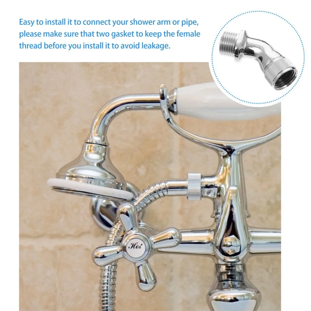1Pcs Brass Elbow Adapter Chrome Shower Head Elbow Adapter 45 Degree Angle Shower Head Extender Spray Connector Replacement