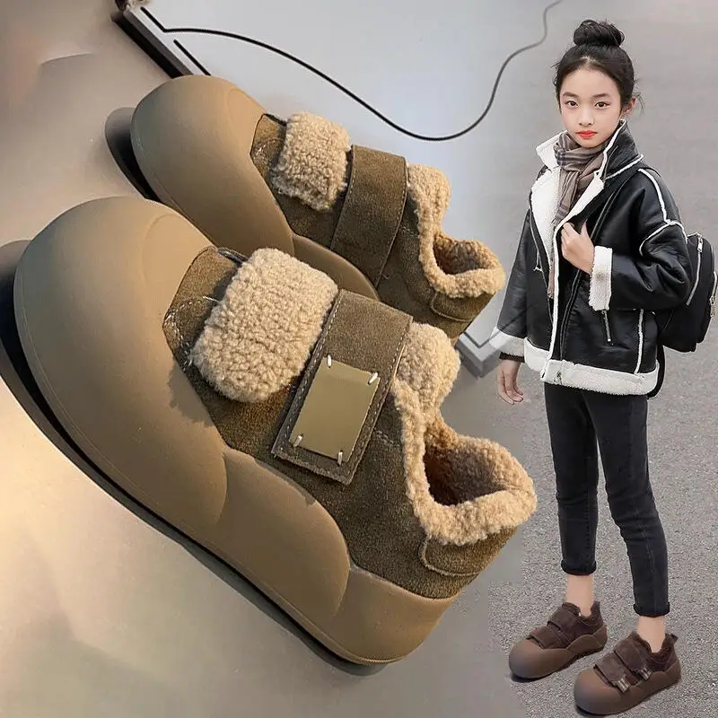 

Winter Child Cotton Shoes Girl Keep Warm Thicken Fleece-Lined Sneakers Versatile Kawaii Outdoors Fashion New Style Casual Shoe