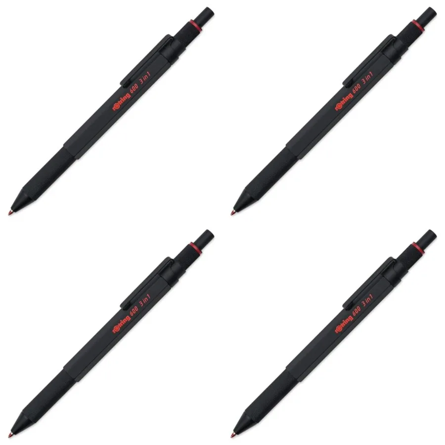 

Многоцветная ручка Rotring 600 3-в-1 и механический карандаш с черным корпусом, латунный механизм, тонкие наконечники, шестиугольный ствол Desi