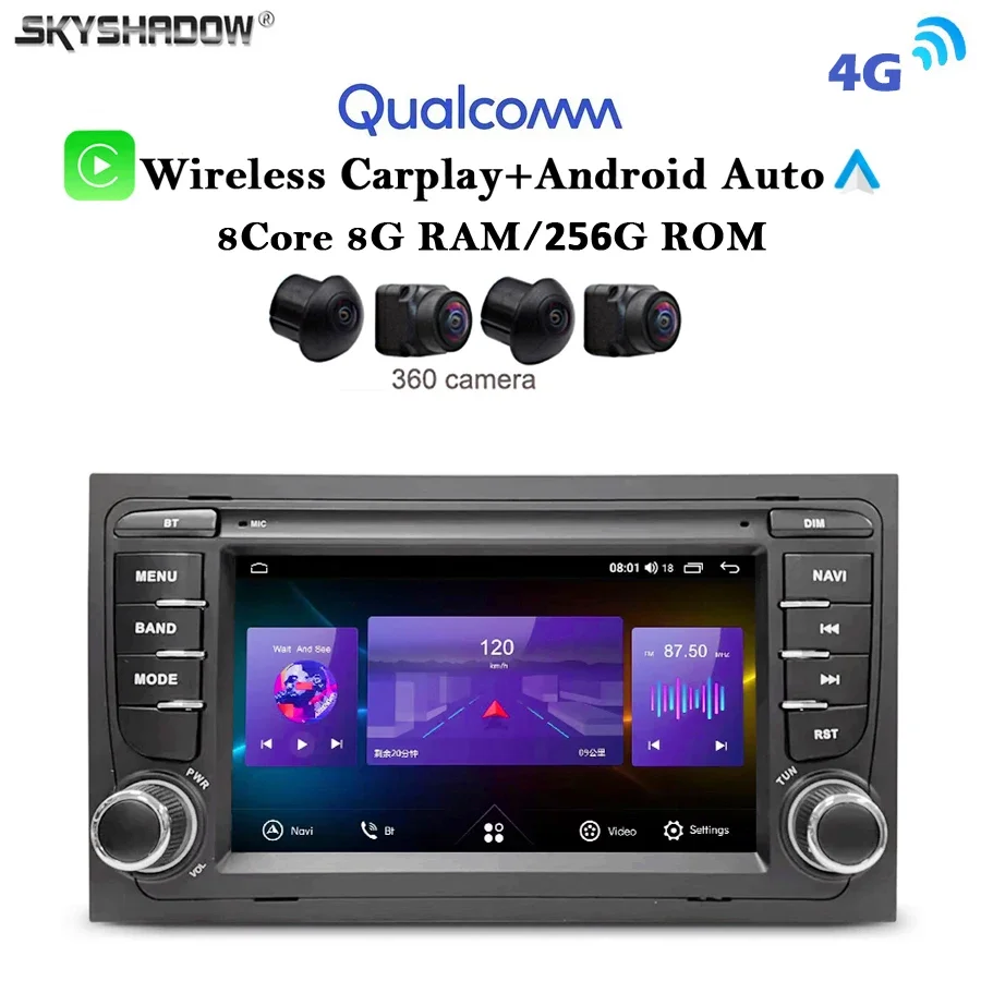 12G+256G Carplay Auto Android 13.0 IPS DSP LTE Car DVD Player GPS Map WIFI Bluetooth RDS Radio For AUDI A4 SEAT EXEO 2002-2009