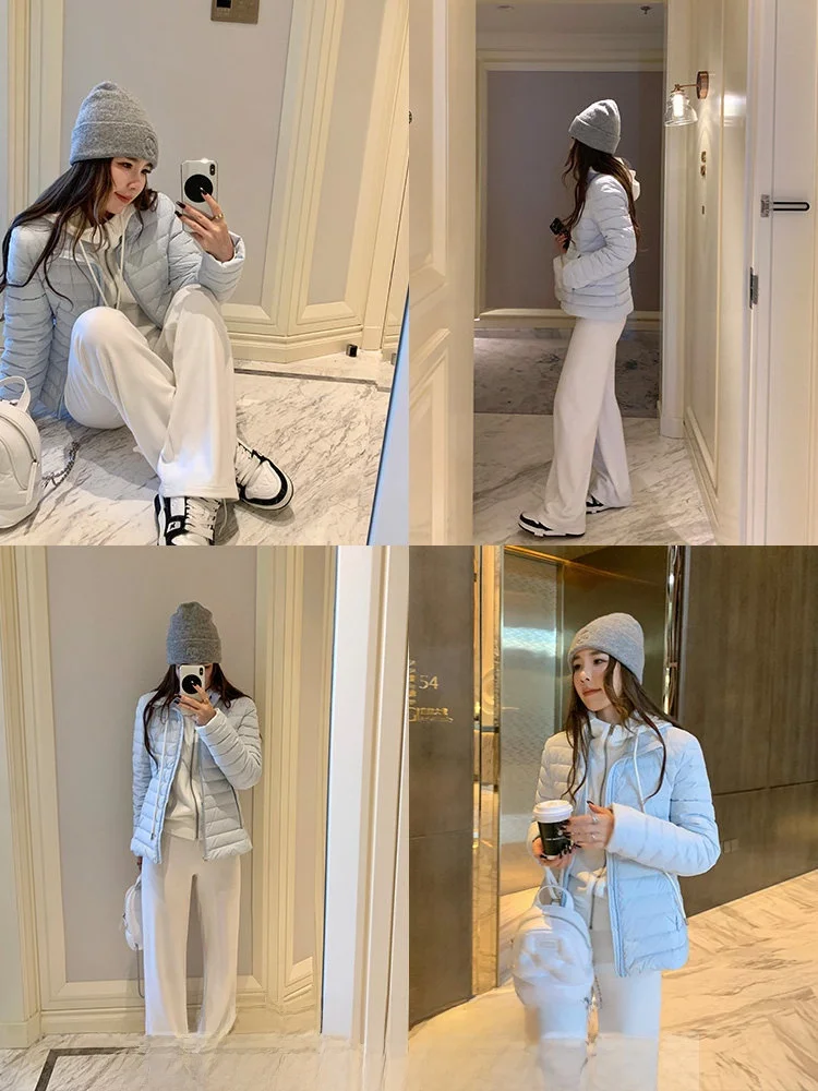 

Xzichic Women's Lightweight Padded Jacket Casual Style Warm Shoulder Length Zipper Closure Long Sleeve Pure Color Fashionable