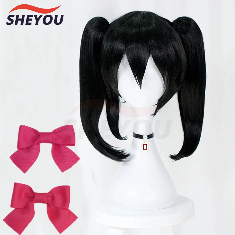 

Anime LoveLive! Love Live Cos Wig Nico Yazawa Niko Short Black Ponytail Heat Resistant Hair Cosplay Costume Wigs + Bow Hairpins