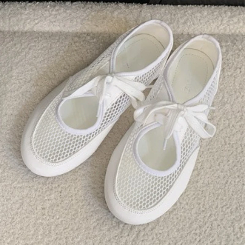 

Модные сетчатые кроссовки на плоской подошве со шнуровкой, женские элегантные дизайнерские туфли с неглубоким круглым носком, удобная дышащая повседневная обувь с мягкой подошвой