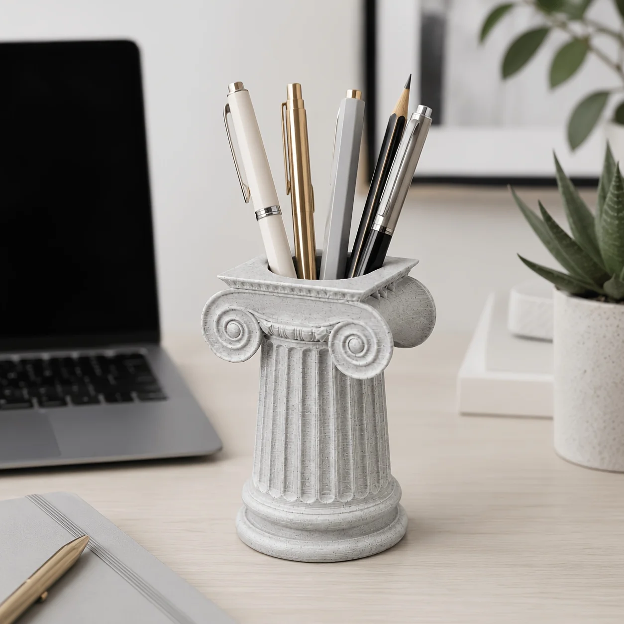 Vintage Pencil Case Greek Pen Holder Crafted 3D Printing Office Decor Multifunctional Stationery Organizer Desktop Storage Cup