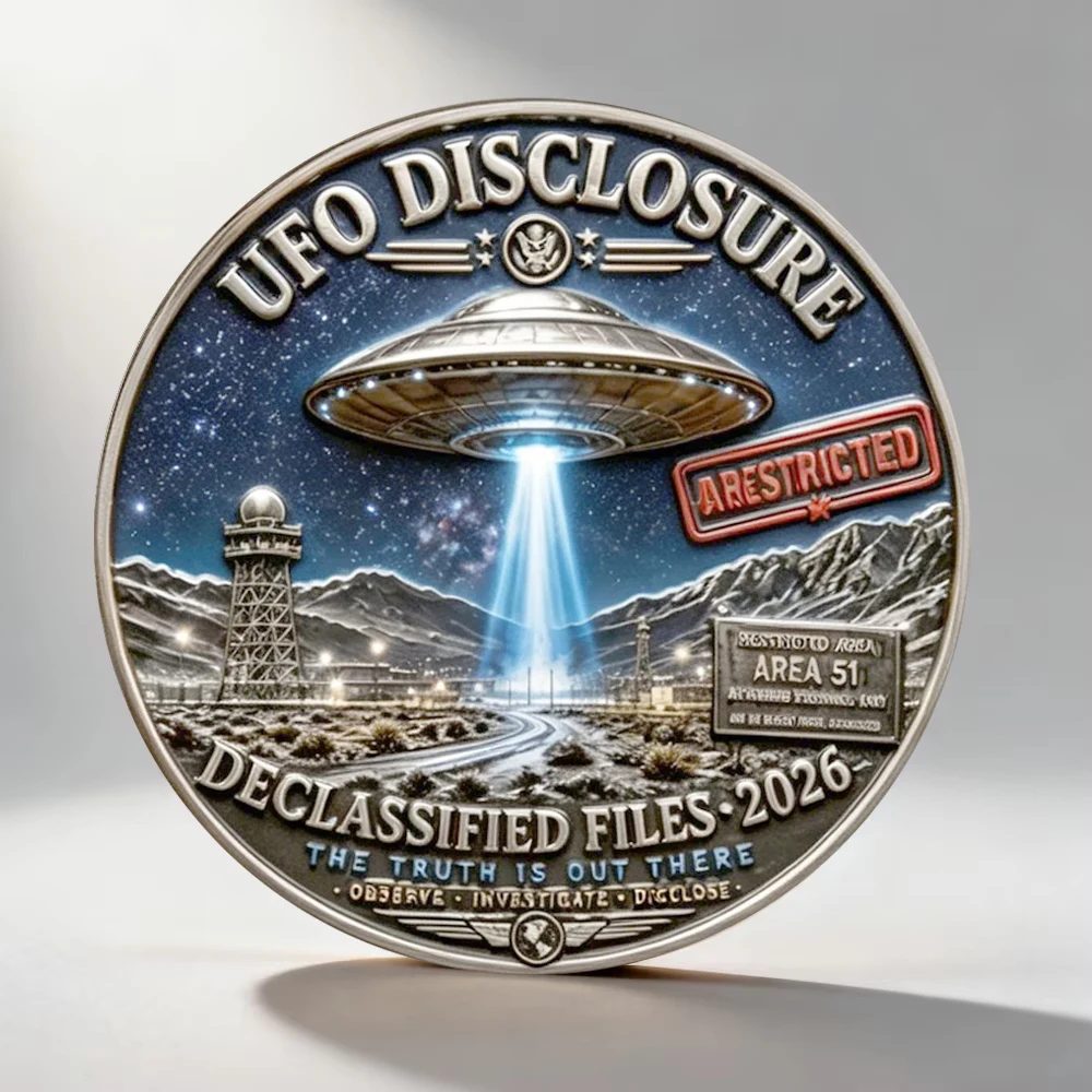 2026 UFO Disclosure 2D UV Souvenir Coin Unidentified Aerial Phenomena Silver Plated Collectible Coin