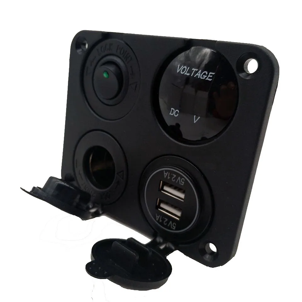 Factory direct supply 4-in-1 rubber plate multi-functional combination car charger/voltmeter digital display to take the electri