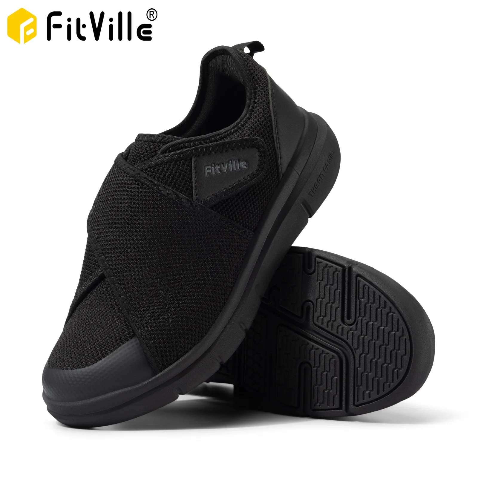 Мужские диабетические туфли FitVille: особо широкие слипоны для опухших ног, регулируемые прогулочные туфли для пожилых людей, облегчающие боль в стопах