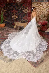 AZOLE-Robe de Mariée Sirène de Luxe avec Traîne Amovible, Dentelle Blanche Ivoire Appliquée, Jupe Longue sur Mesure