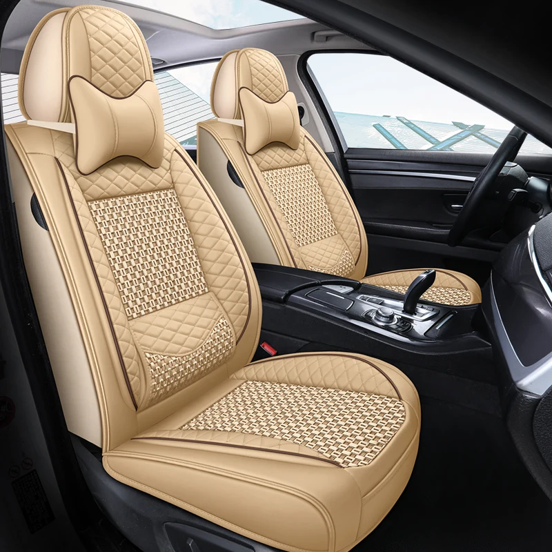 

1pc Luxury PU Leather & Ice Silk Car Seat Covers – Cooling, Breathable, Comfortable, Durable, Suitable for car truck SUV