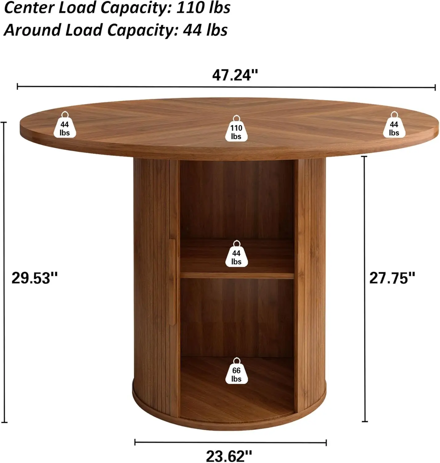 47 inch Dining Table for 4, Kitchen Table Dinner Table with 2-Layer Storage Shelf and Wood Slide Door for Home Dining Room Livin