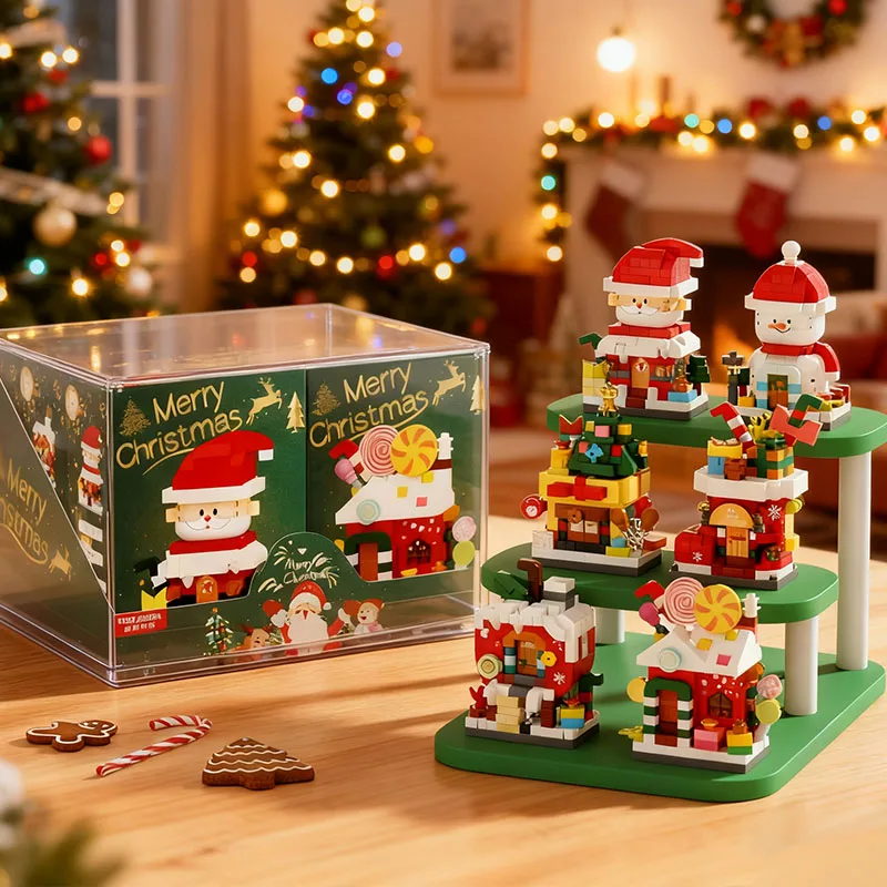 Calcetines de árbol de Papá Noel de Navidad, juego de bloques de construcción de casa de dulces de manzana, decoración para el hogar y la Oficina, juguetes de ensamblaje, regalo para niñas y niños, 2025
