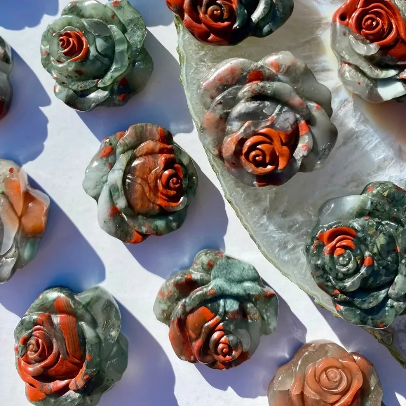 1pc African Bloodstone Rose | Natural Raw Stone, Bohemian Style Tumbled Stone, Suitable For Home Decor, Friend Gifts