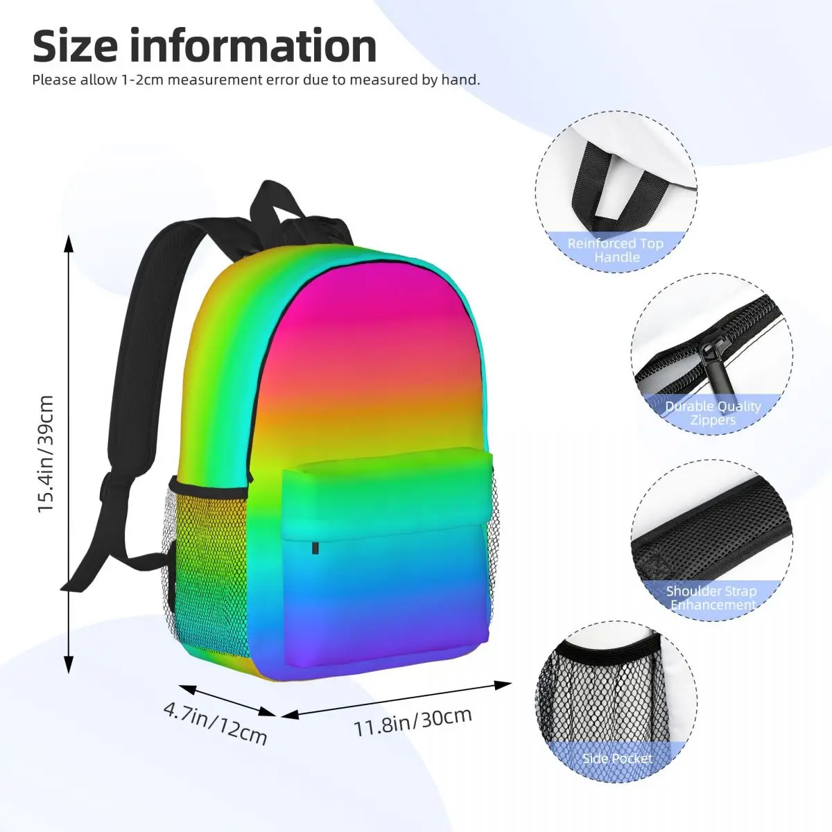 Mochila escolar de dibujos animados para niños y niñas, de gran capacidad bolso de hombro, neón, Arco Iris, ombré