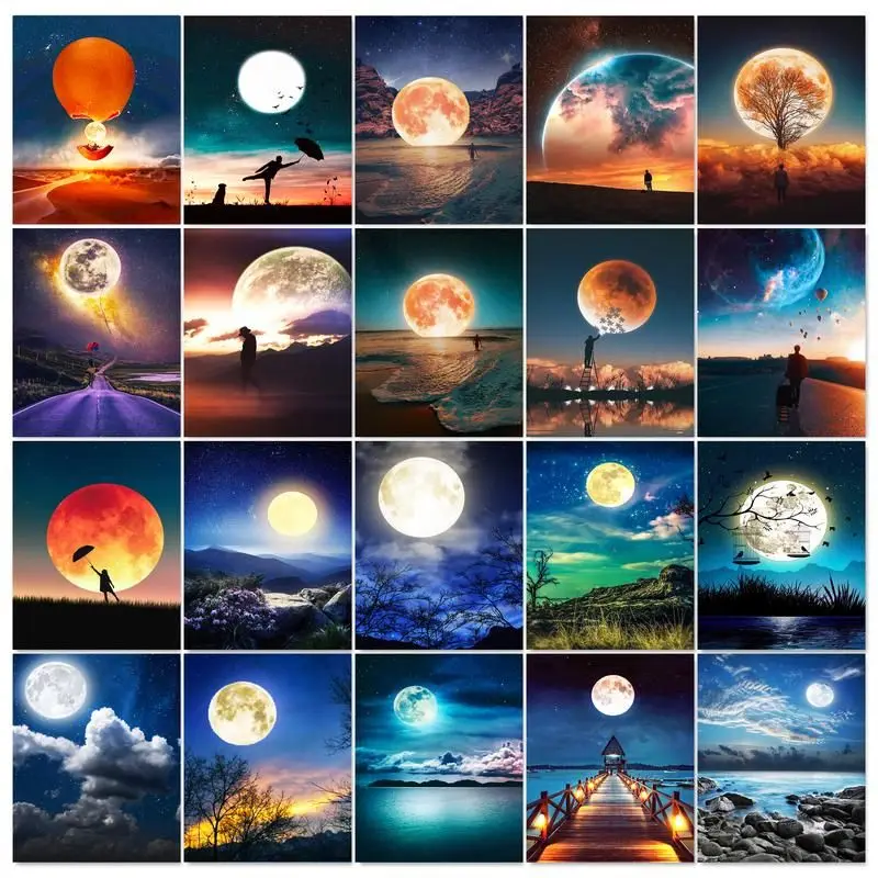 SDOYUNO Modern Painting By Numbers Moon On Canvas Paint Kit Drawing Landsape Number Painting Home Decoration For Adults Gift