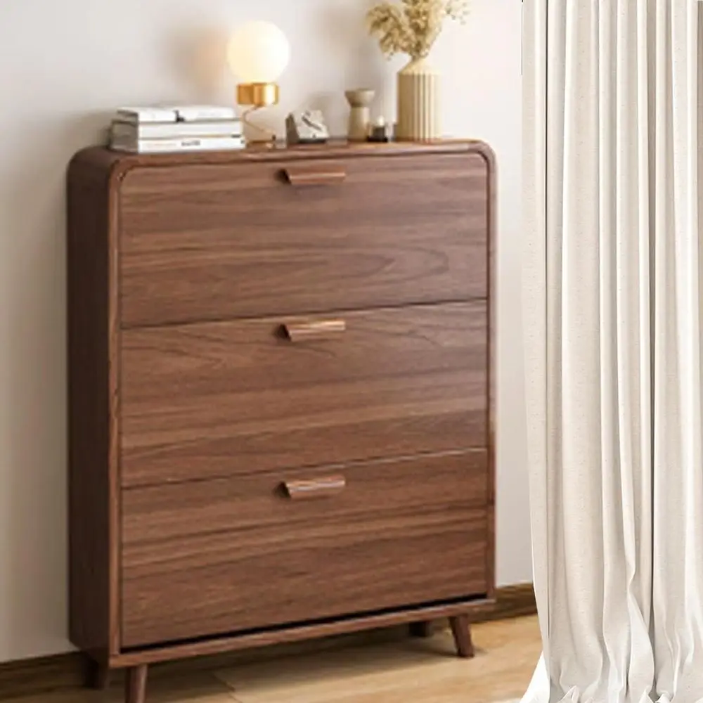 رف أحذية بني 3 طبقات مثبت على الحائط، 60 × 17 × 119 سم، يحمل 10-12 زوجًا، مثالي للمدخل أو غرفة المعيشة #3