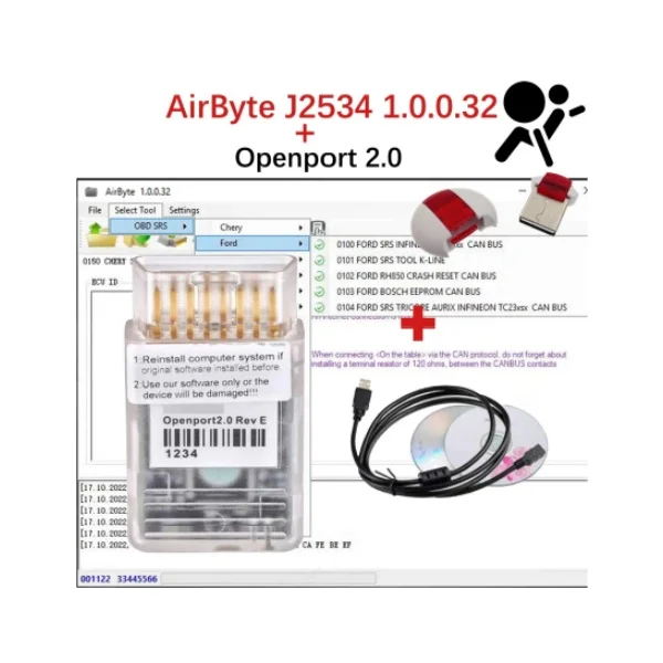 Openport 2.0 Full Chip J2534 Tuning Tool SRS Reset AirByte 1.0.0.32 Software ECU Programmer with Dongle