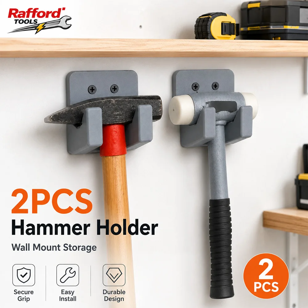 Rafford Soporte de pared para martillo, 1/2 piezas, gancho de almacenamiento de herramientas de alta resistencia, soporte seguro para martillos para garaje o taller