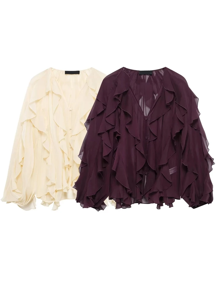 

OUROPEAN ZTATION 2025 Summer New Woman Hipster Coat Shirt Fashion Spring Woman's V-Collar Long Sleeve Outerwear Long Sleeve Top