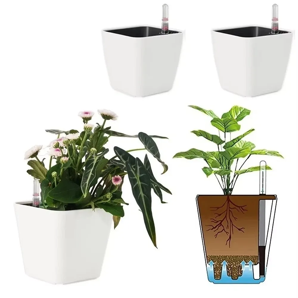 Durable With Water Level Meter Self-Watering Plant Pots Double Layer Home Decor Absorbent Planter Self-Watering Pot Office