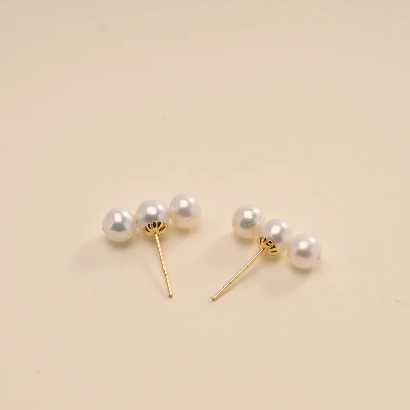 

Fine Jewelry 18k yellow gold pearl earrings au750 Original Design Natural Freshwater white 4-5mm wedding party gift for women E1