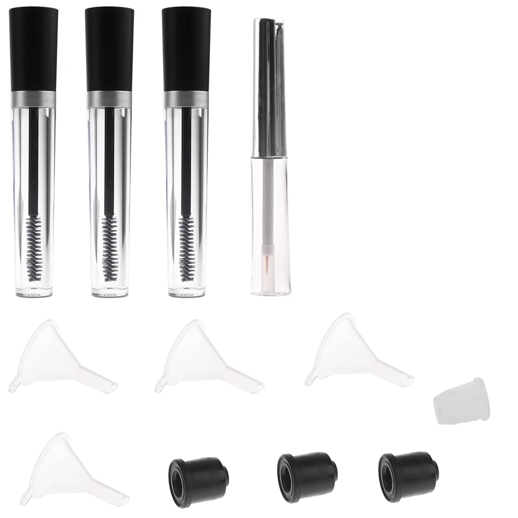 Frasco de tubo de creme de rímel vazio + recipiente de frasco de delineador com funis de varinha