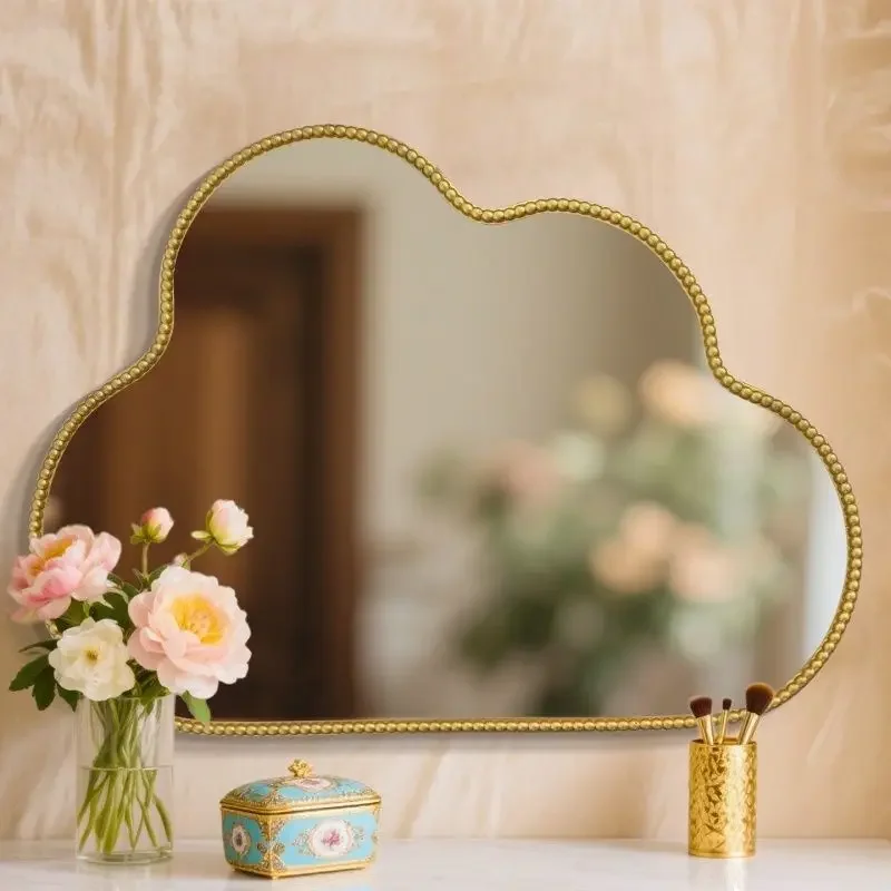 Design European Bathroom Mirror Rosegold Wall Irregular Aesthetic Mirror Makeup Girls Adornos Para El Hogar House Accessories