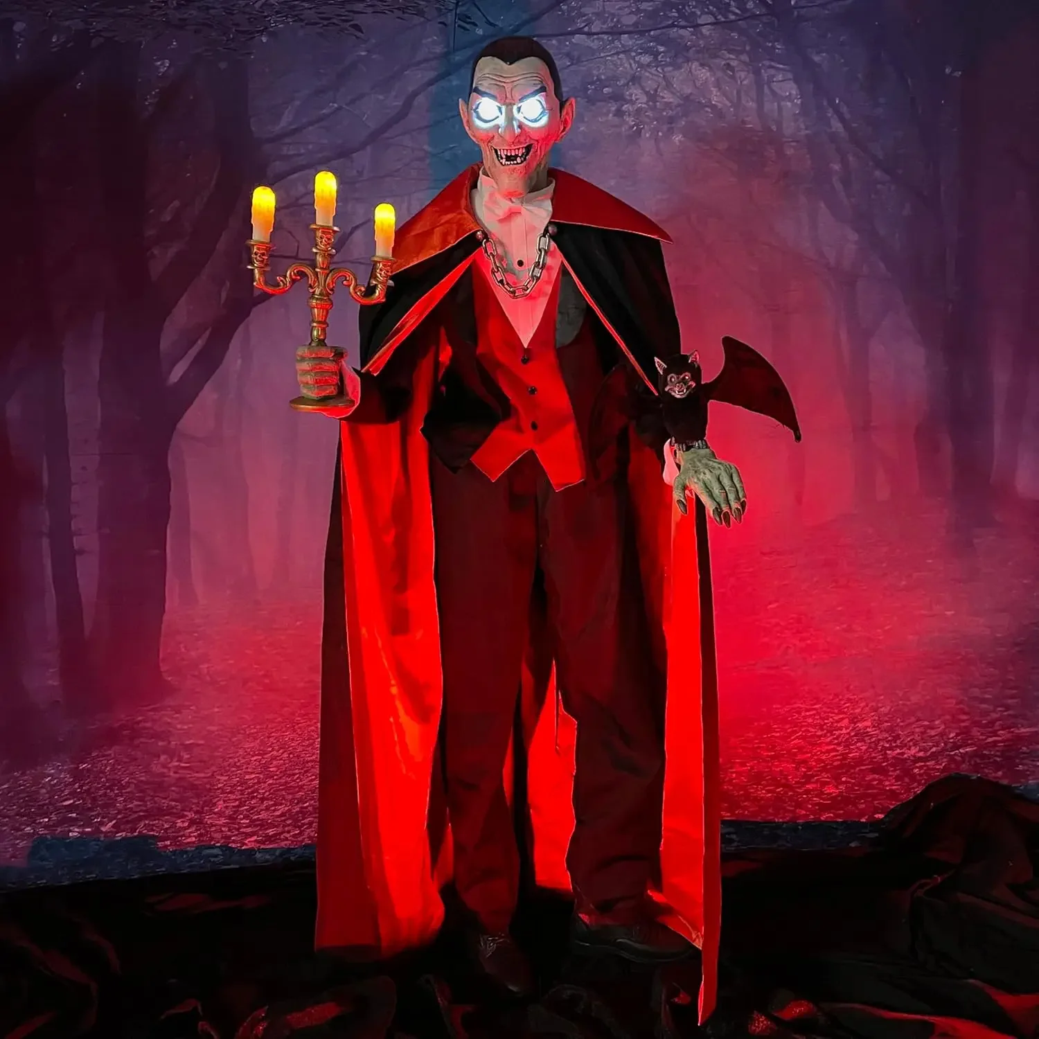 

5.5-Ft. Tall Vampire Host, Motion-Activated Talking Halloween Animatronic for Indoor or Covered