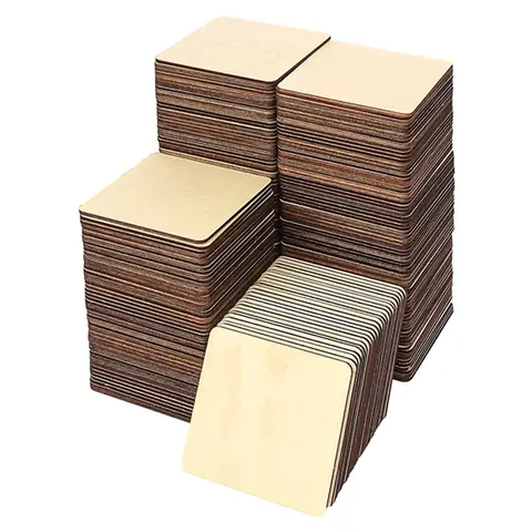Square Wood 100pcs/lot 4-6cm Unfinished Blank Wood Squares, Wooden Square Slices for DIY Enthusiasts in the Realm of Art, Engraving, Carving
