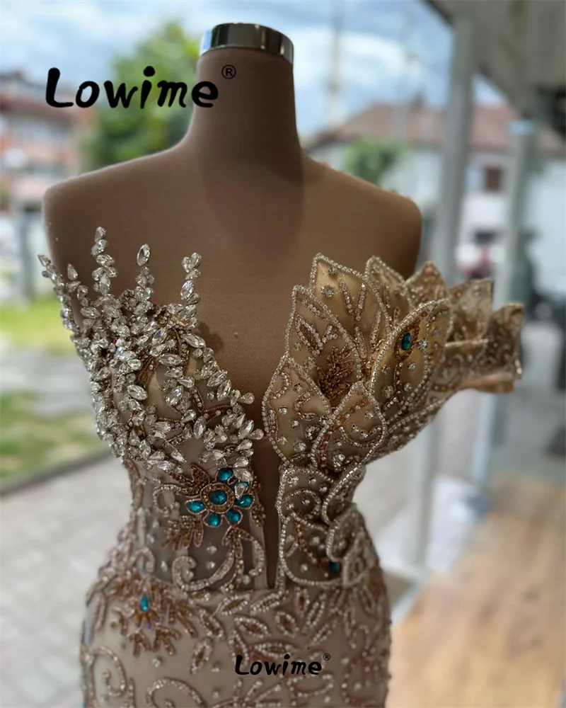 Abendkleider Dark Champagne Evening Dress 2024 Crystal Wedding Party Dress Vestidos De Noche Customize Prom Dresses With 5D Leaf