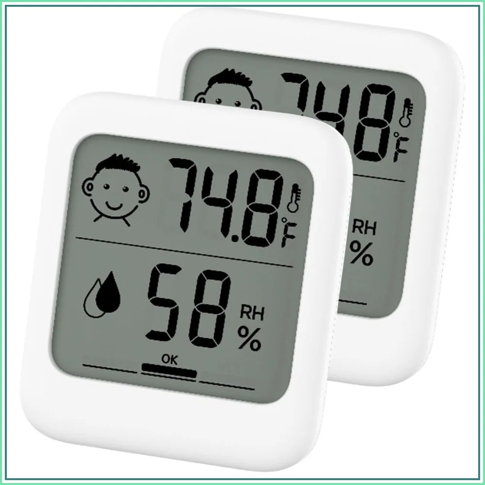 Pack of 2 Digital Thermometer & Hygrometer with Comfort Face Display, Stand, Magnet, Hanging, Simple