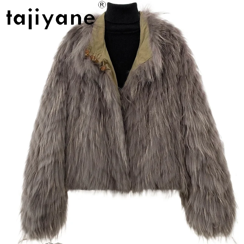 타지야네 천연 너구리 모피 코트 여성용 스타일리시 리버시블 착용 숏 재킷 신상 겨울 코트 2025 여성 의류