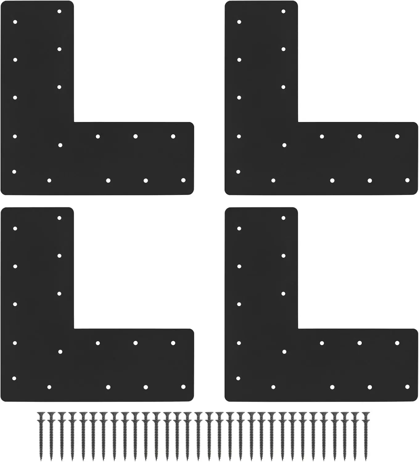 

4 шт. П-образные плоские кронштейны 13,2 x 5 дюймов, ремонтные пластины с черным порошковым покрытием, угловые кронштейны, L-образные пластины
