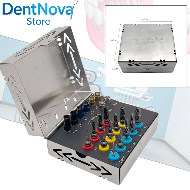 21Pcs Dental Implant Drill System Black Osseodensification Bur Kit Bone Condenser Set with Depth Stoppers Titanium Coated