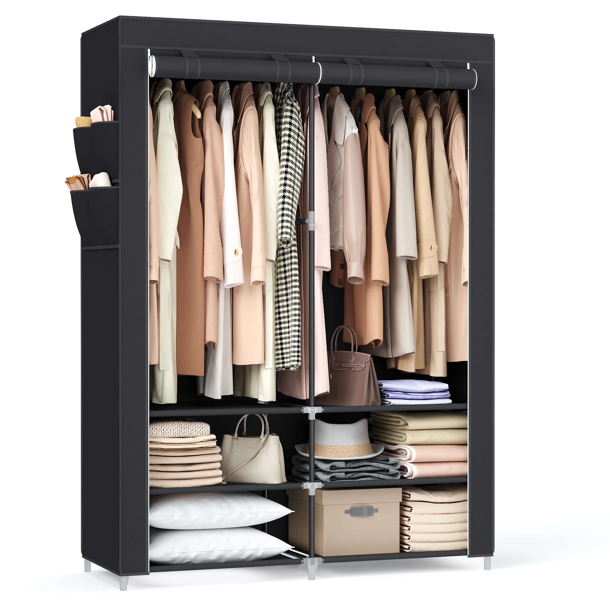 SONGMICS Portable Closet: 45x127x176cm, 2 Rails, Shelves, 4 Pockets, Large Capacity, Bedroom, Living Room, Black.