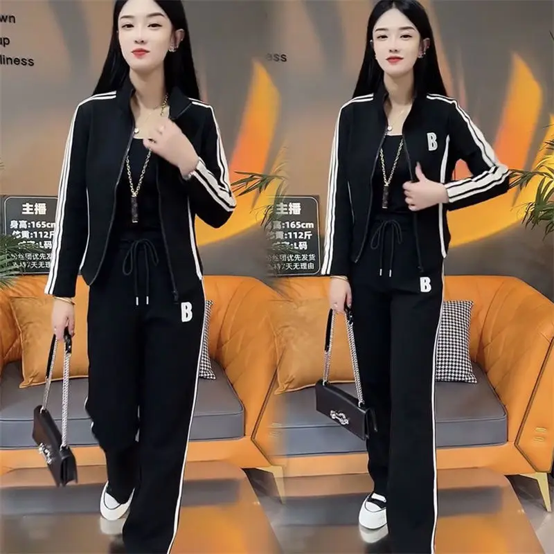 Women\'s Korean Style Design Sense Leisure Sports Suit Fashion Blast Street Autumn Winter New Running Tops Pants 2 Two Piece Set