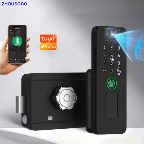 방수 3D 얼굴 인식 야외 게이트 지문 잠금 장치 Tuya WiFI 앱 비밀번호 Rfid 카드 열쇠가 없는 전자 스마트 도어 잠금 장치