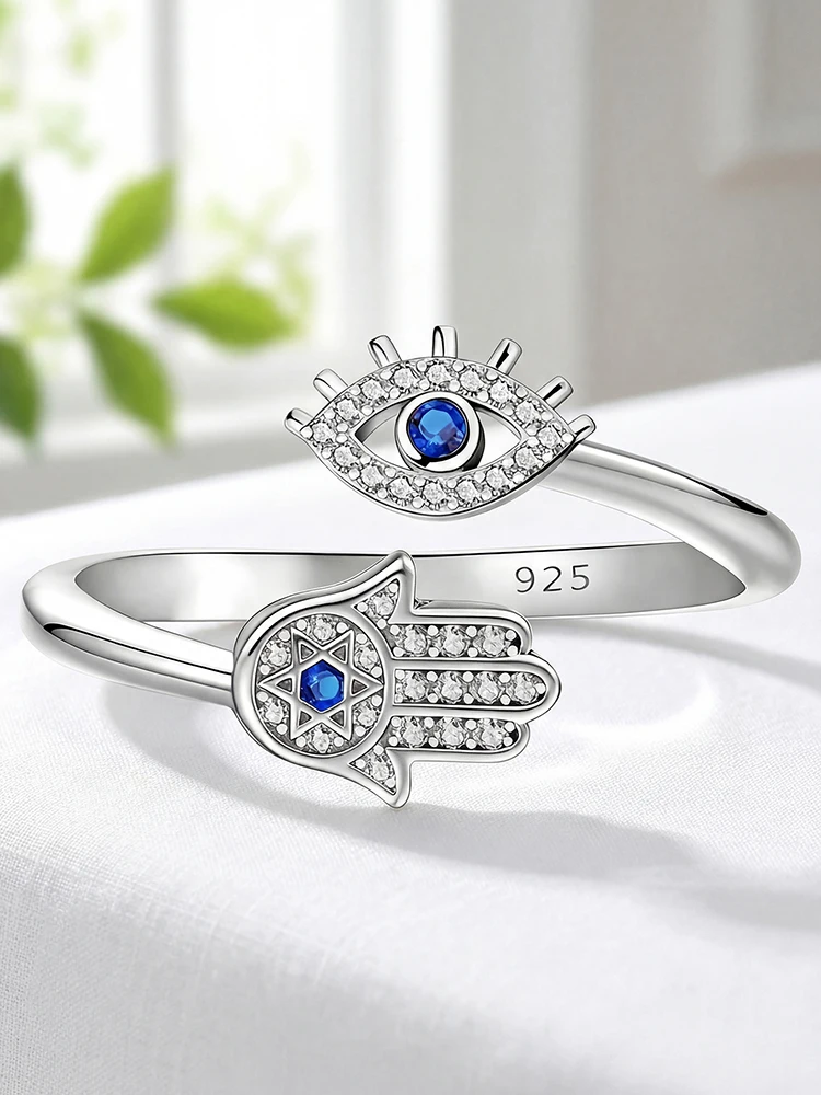 925 Silver Plated Exquisite Devil's Eye Adjustable Ring For Women Engagement Anniversary Daily Wear High Quality Jewelry