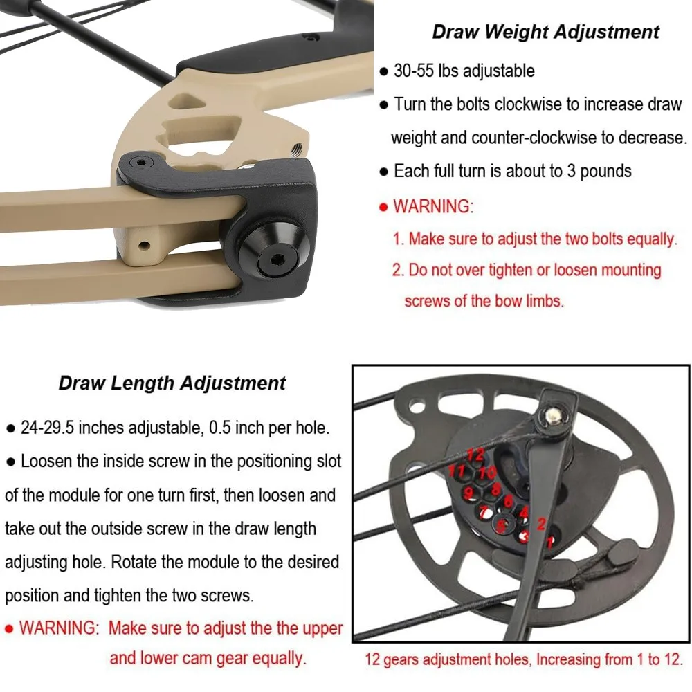Juego de arco compuesto ajustable de 30-55 libras, caza, 70% flechas de carbono, 310fps, tiro con arco, tiro con arco, accesorios izquierdo/derecho, EE. UU.