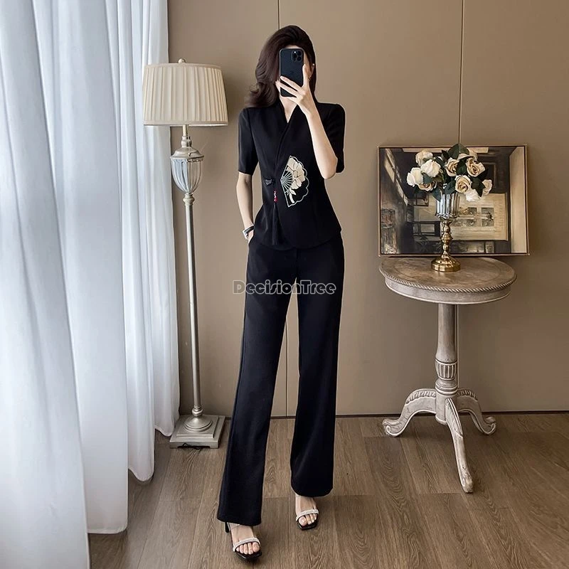 2025 new chinese style foot therapy work uniform elegant temperament slim trendy hotel uniform advanced beautician daily costume