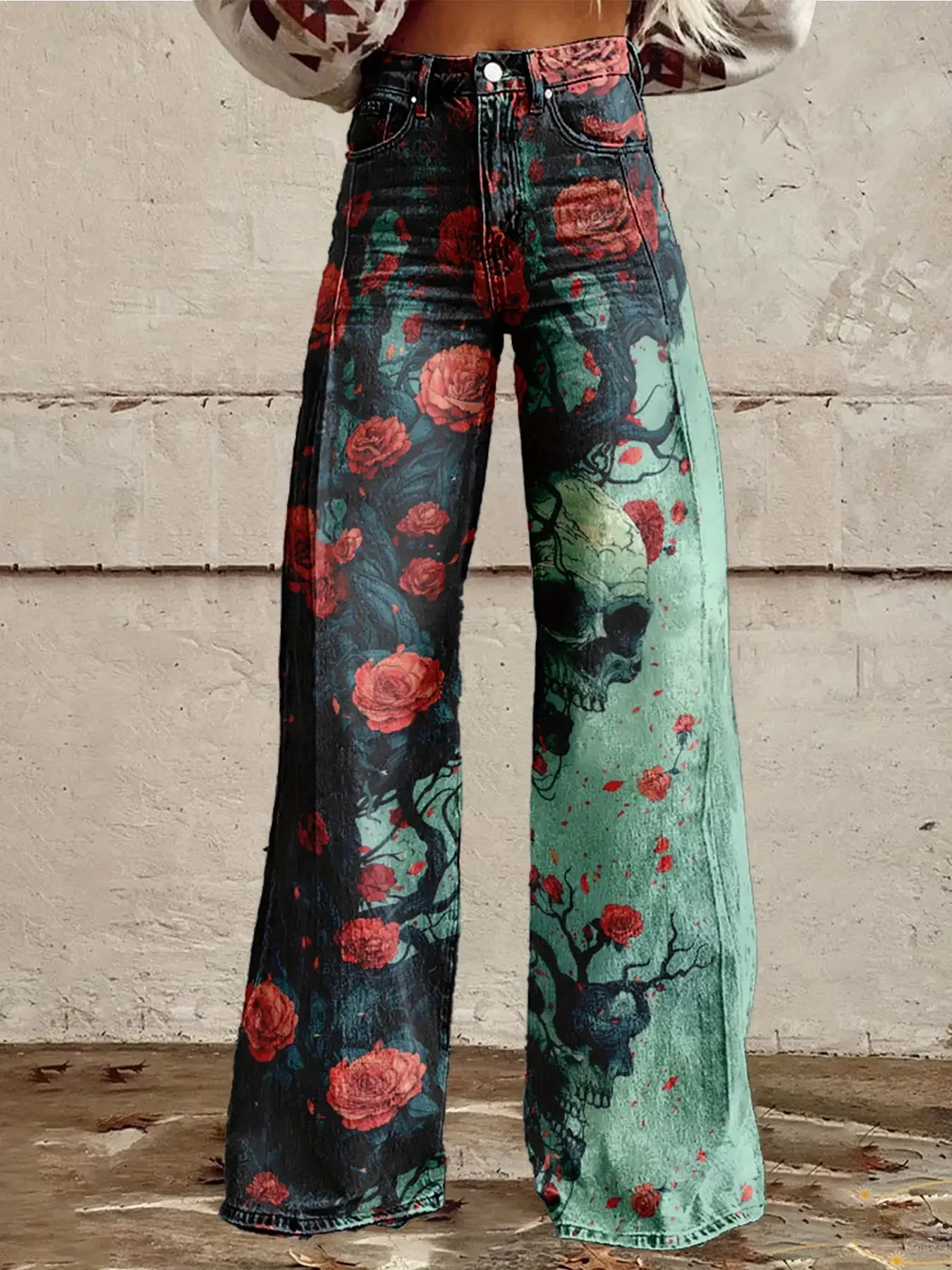 عصرية، حالمة، طباعة عيد الميلاد الأثيرية، جينز تقليد فضفاض