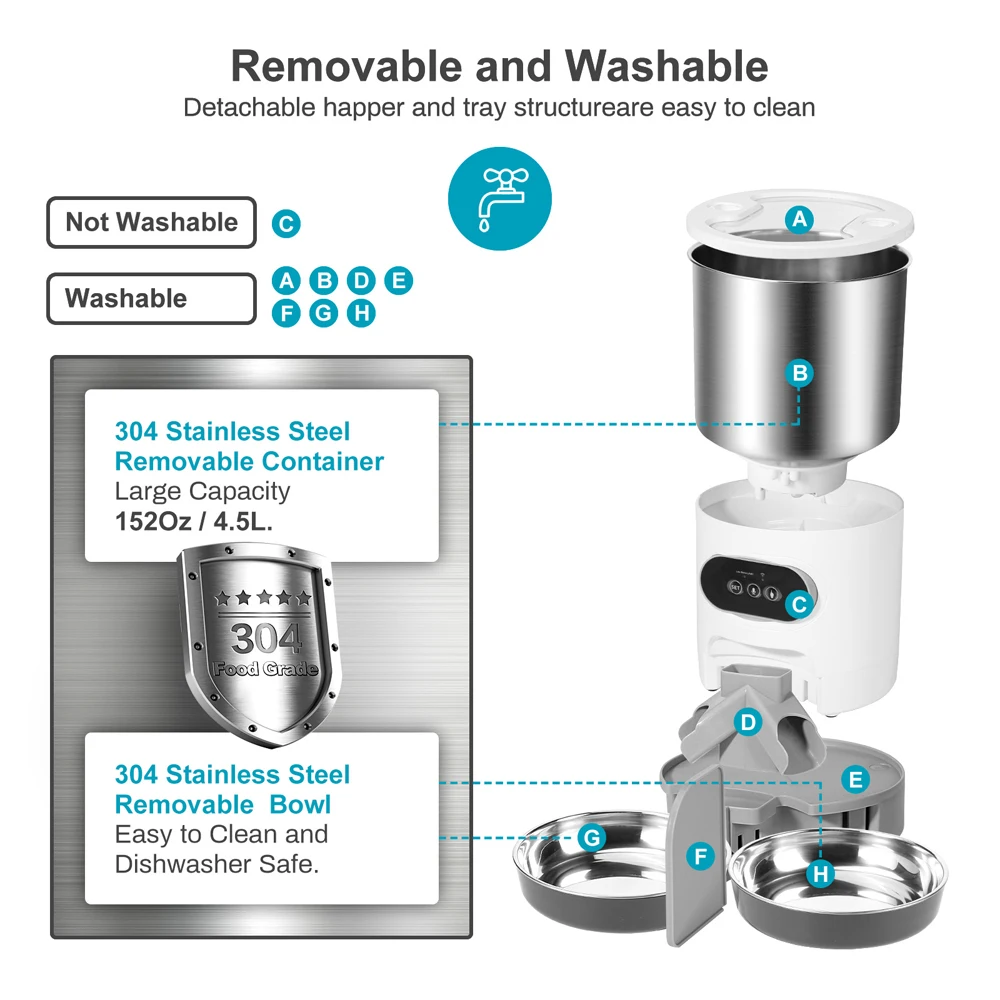 Imagem -05 - Automatic Double Meal Pet Feeder Alimentação Inteligente Wi-fi Food Dispenser Bowl Gravação Temporização Tuya Gatos Cães 3l 4.5l