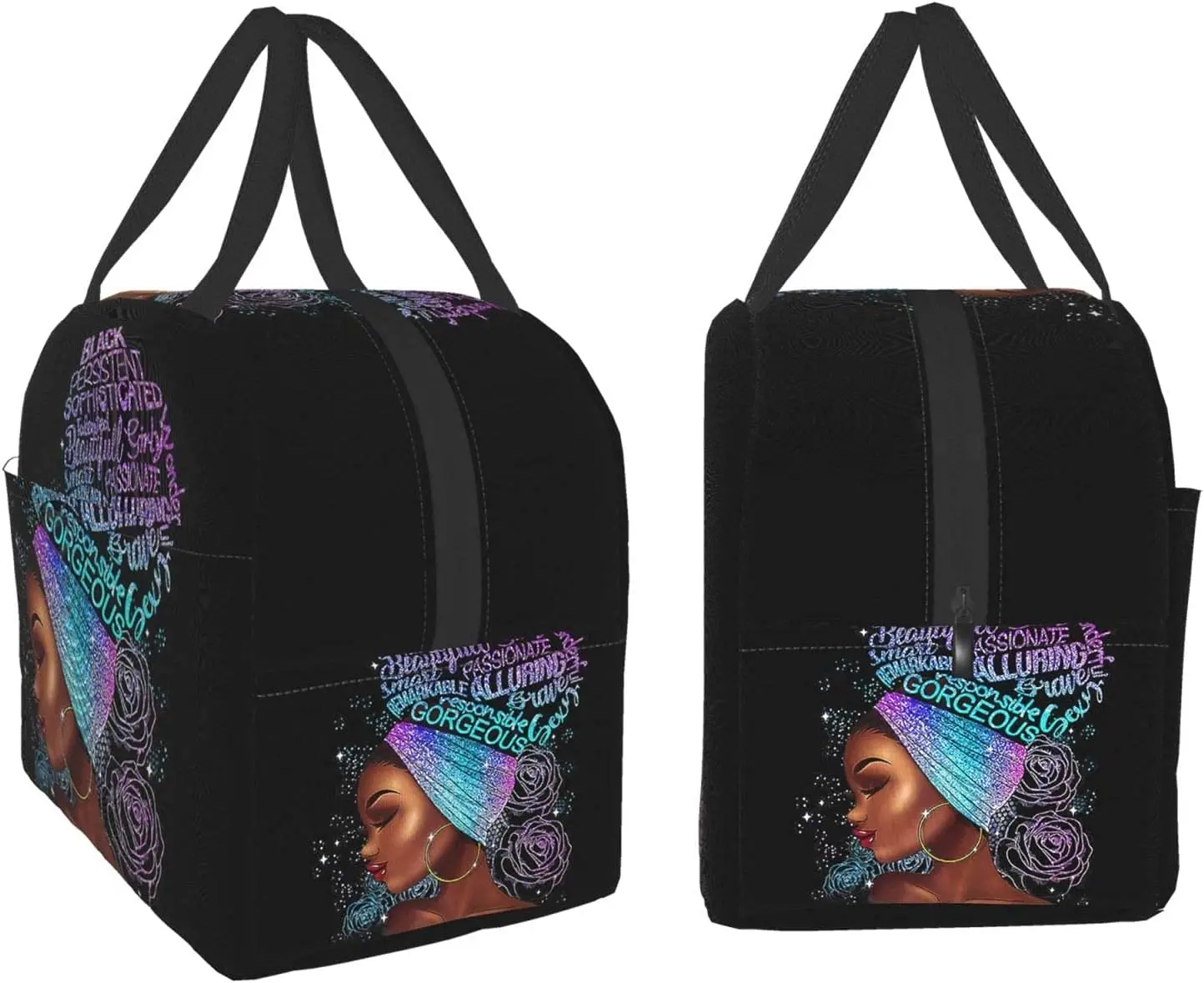 Black Queen African American Girl Lunch Bag Tote Meal Bag Reusable Insulated Portable Afro Black Girl Lunch Box Handbags