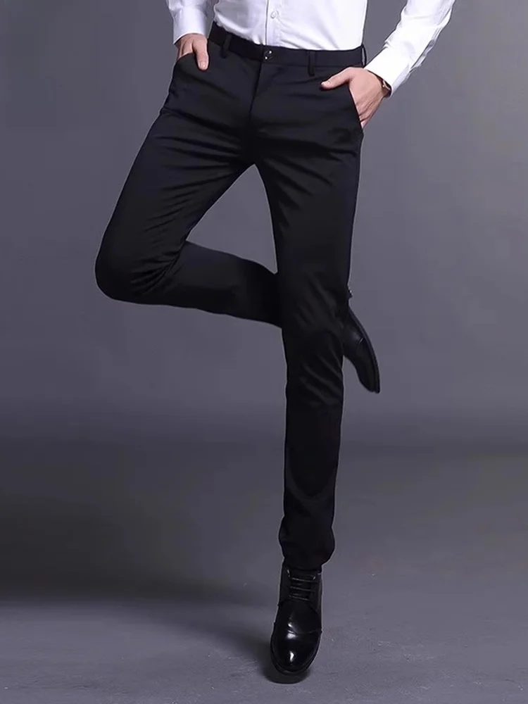

Men's Slim Fit Casual Pants Elastic Bla Busin Trousers Spring 2024 Youth Faion Anti-Wrinkle ket Detail