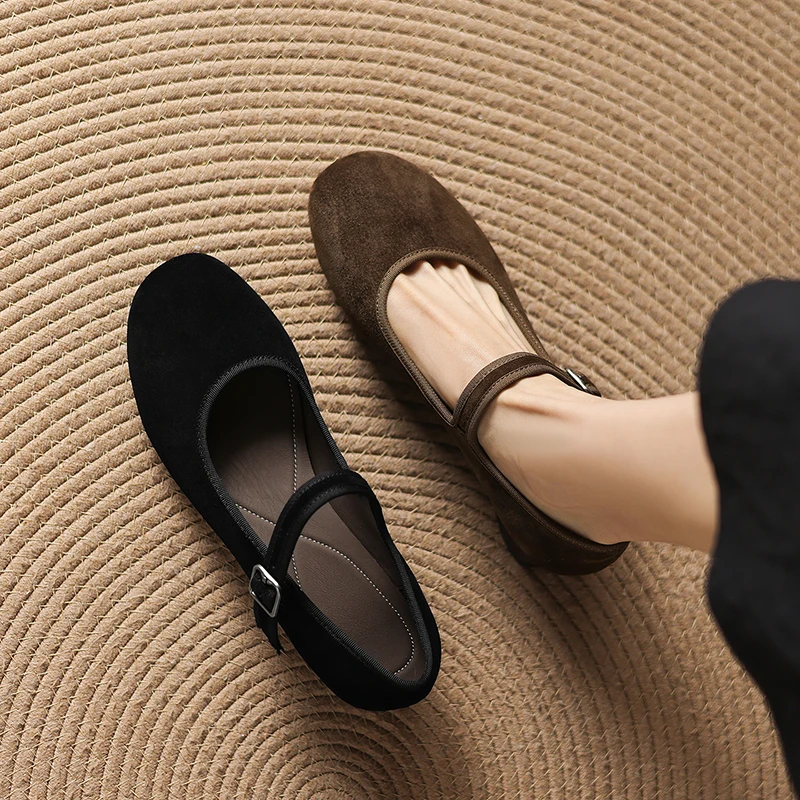 2026 new spring summer women pumps natural leather 22-25cm kid suede +pigskin+sheepskin round toe round heel mary janes shoes view 2