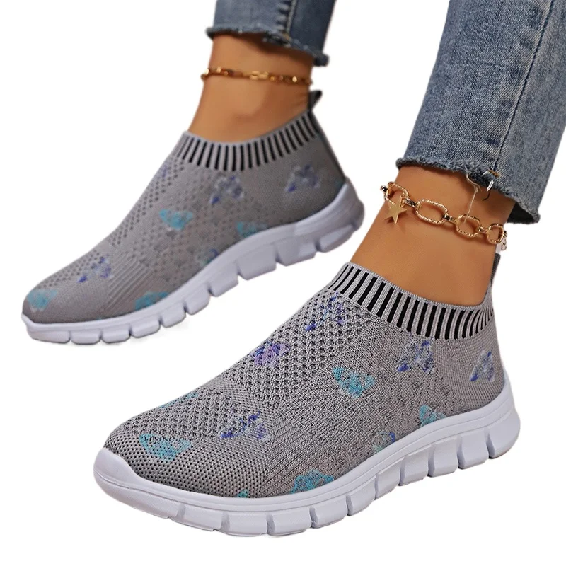 Mocasines de malla con lazo para Mujer, zapatillas de tenis con estampado de mariposas, deportivas, calzado plano para correr, Zapatos cómodos para caminar, otoño